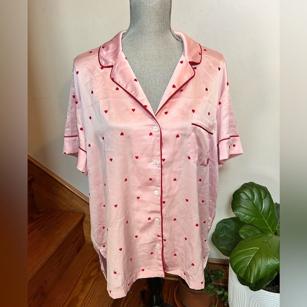 Victoria's Secret Light Pink Satin Pajama Top with Red Accent